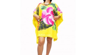 poncho top dress yellow handpainting flowers